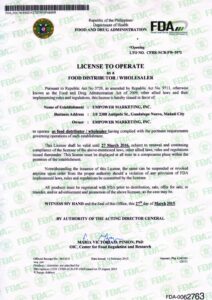 FDA License to Operate 2015